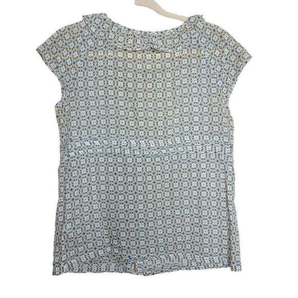 J Crew Tie Front Geo Print Ruffle Neck Blouse Top 6 - Picture 8 of 12